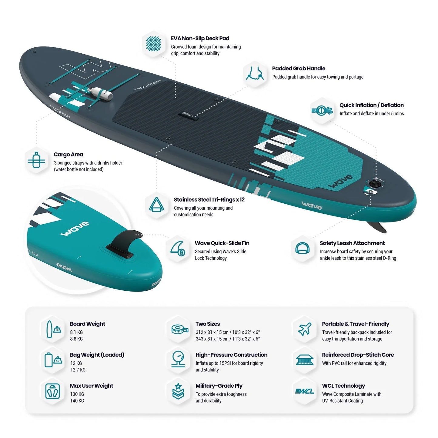 Wave Tourer 2.0 SUP 2 sizes 10'3ft or 11'3ft