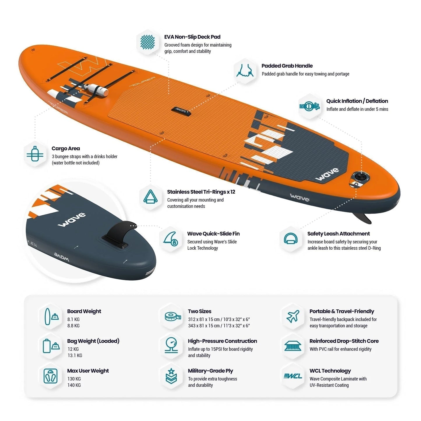 Wave Tourer 2.0 SUP 2 sizes 10'3ft or 11'3ft